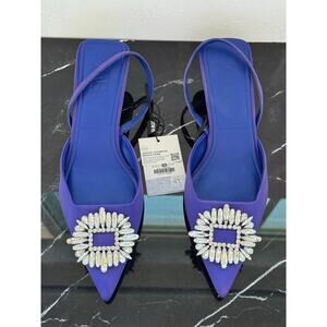 ZARA Royal Blue Pointed Toe Slingback Kitten Heels